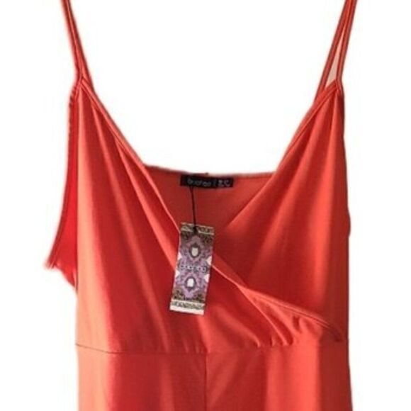 New Boohoo Orange Wrap Front Romper - Picture 2 of 4